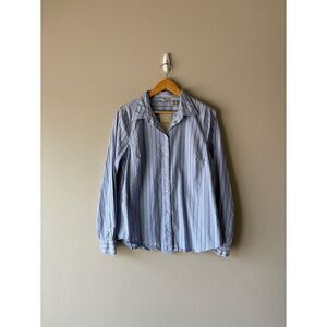 izod blue striped button front long sleeve
